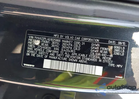 2016 Volvo Xc90 T6 Inscription from USA, damaged, VIN YV4A22PL4G1025866